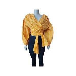 Acler Wyatt Exaggerated Long Puff Sleeve Tie Front Wrap Blouse Size 6